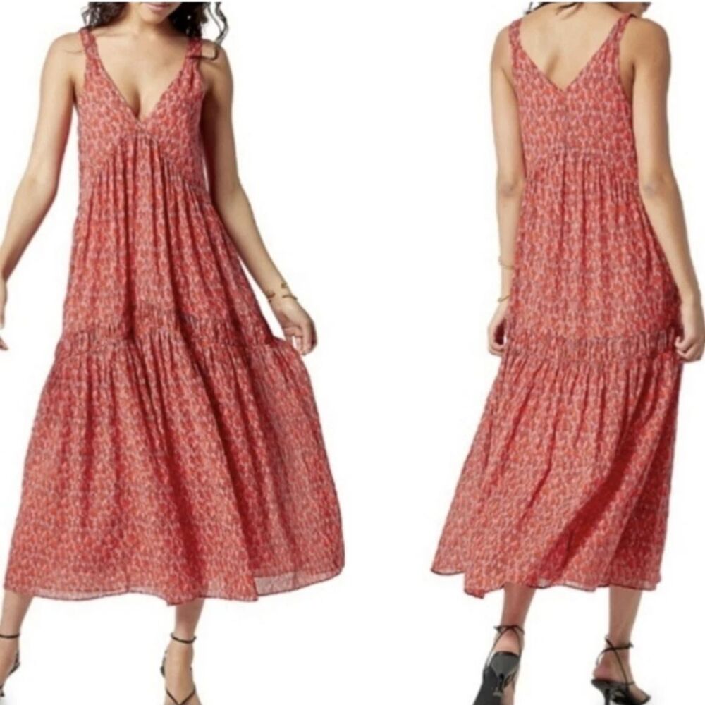 Joie Coral Tea Rose Pink Maxi Dress Sleeveless Cotton Flowy Lined Abstract Pt M